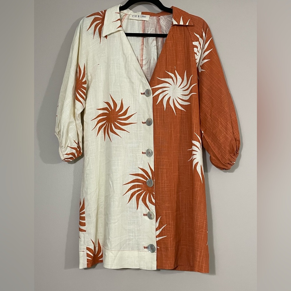 LOST IN LUNAR half n half linen blend mini dress, sz S